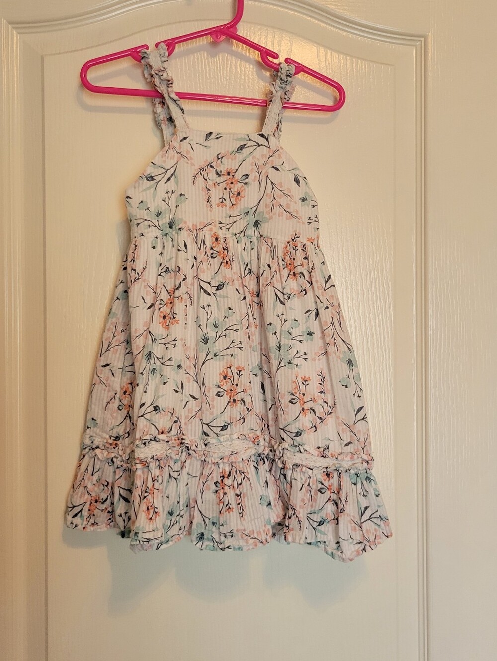 Catherine Malandrino Girls' White Floral Sundress Lined with Ruffle Hem 3T